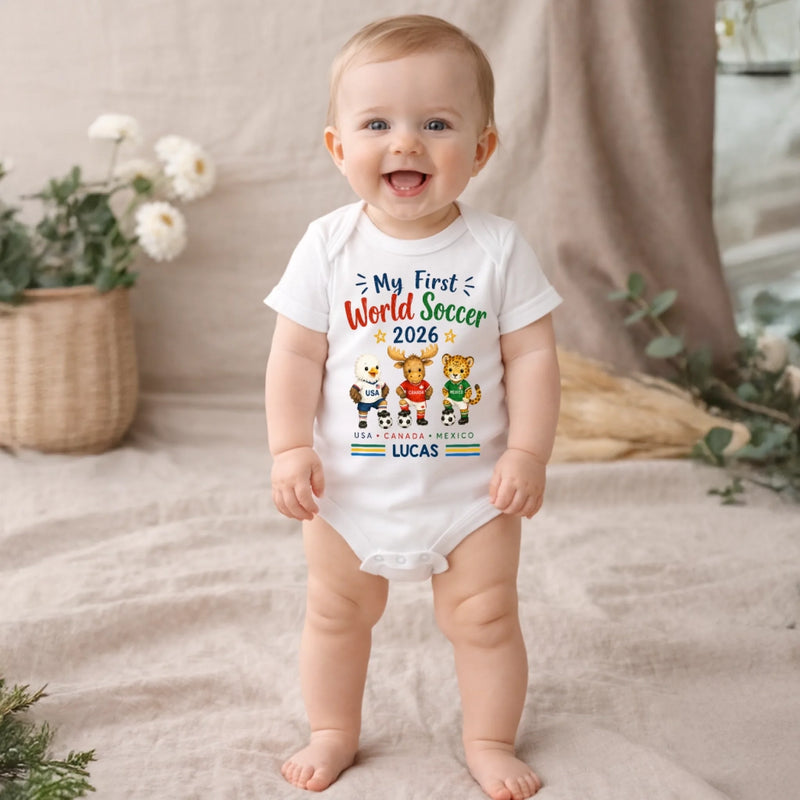 Personalized World Football Baby Onesie – Baby Shower Gifts For Football Lovers, New Parents – My First Champion Cup