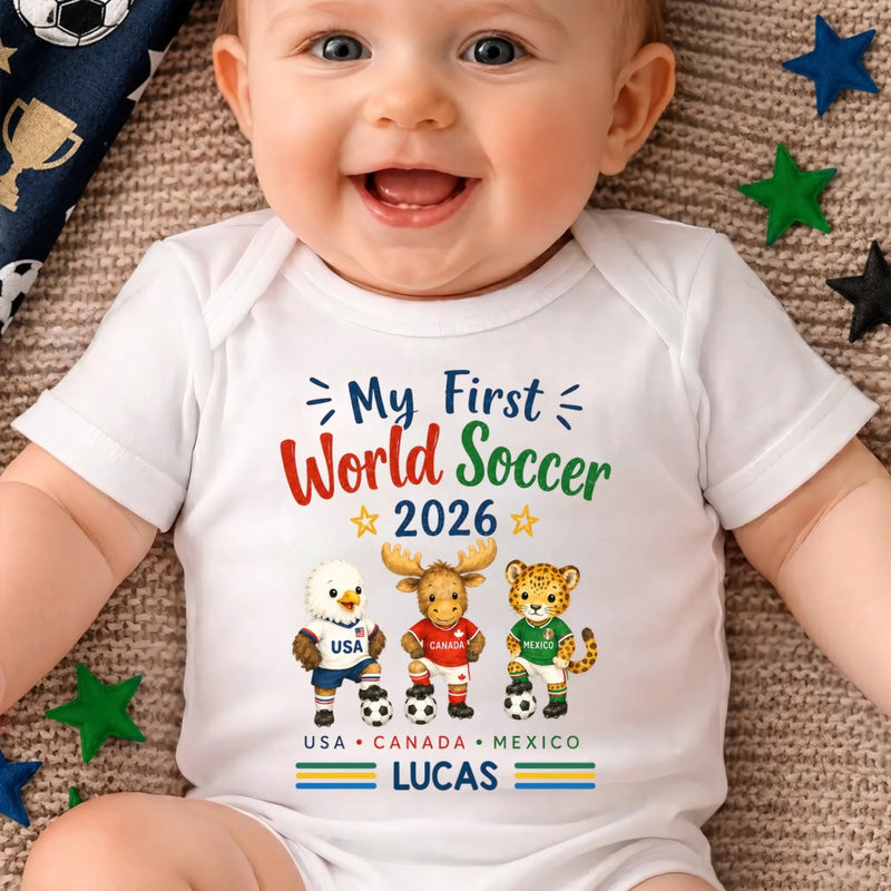 Personalized World Football Baby Onesie – Baby Shower Gifts For Football Lovers, New Parents – My First Champion Cup