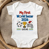 Personalized World Football Baby Onesie – Baby Shower Gifts For Football Lovers, New Parents – Gold Cup First Win