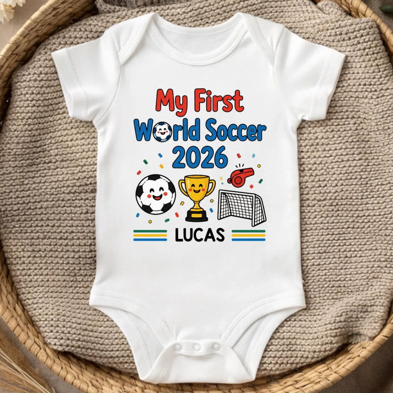 Personalized World Football Baby Onesie – Baby Shower Gifts For Football Lovers, New Parents – Gold Cup First Win