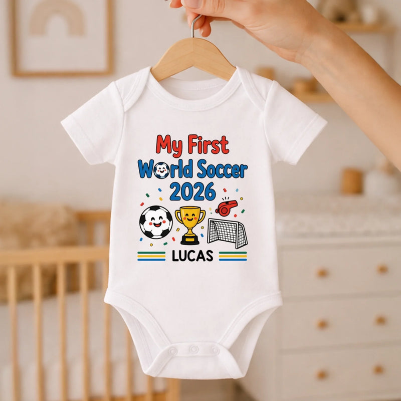 Personalized World Football Baby Onesie – Baby Shower Gifts For Football Lovers, New Parents – Gold Cup First Win