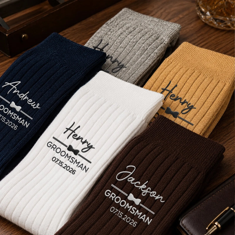 Personalized Embroidered Socks – Groomsmen Proposal Wedding Gifts For Groomsmen – The Groomsmen Crew