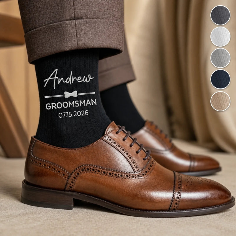 Personalized Embroidered Socks – Groomsmen Proposal Wedding Gifts For Groomsmen – The Groomsmen Crew