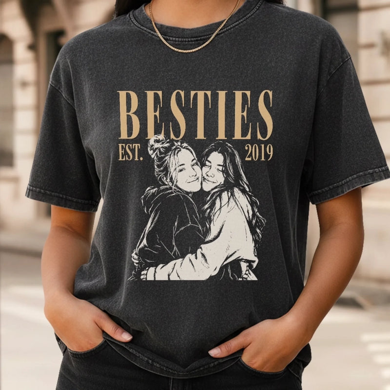 Personalized Photo Washed Cotton T-shirt – Gifts For Women, Besties, Sisters, BFF – Still Rocking Together After All These Years