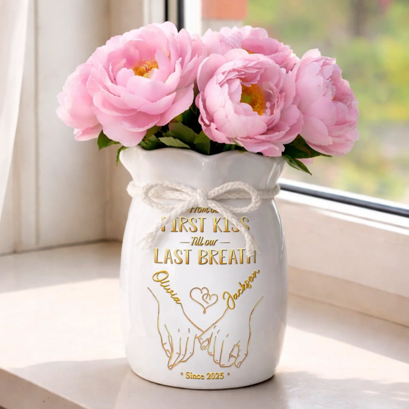 Personalized Flower Vase With Ribbon –  Anniversary Gifts For Couple – A Promise That Lasts Forever