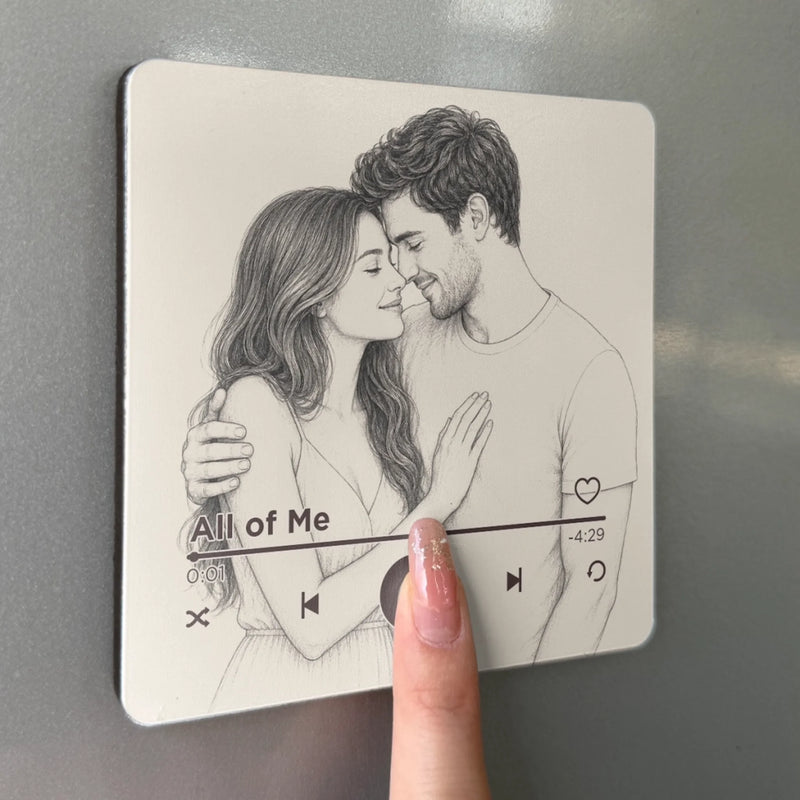 Personalized Photo Music Fridge Magnet - Can Play Songs – Anniversary Gift For Couple – Our Love Sounds Like This
