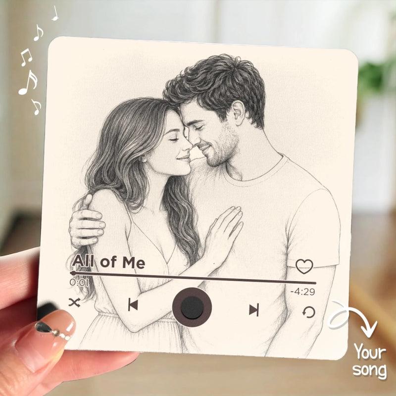 Personalized Photo Music Fridge Magnet - Can Play Songs – Anniversary Gift For Couple – Our Love Sounds Like This