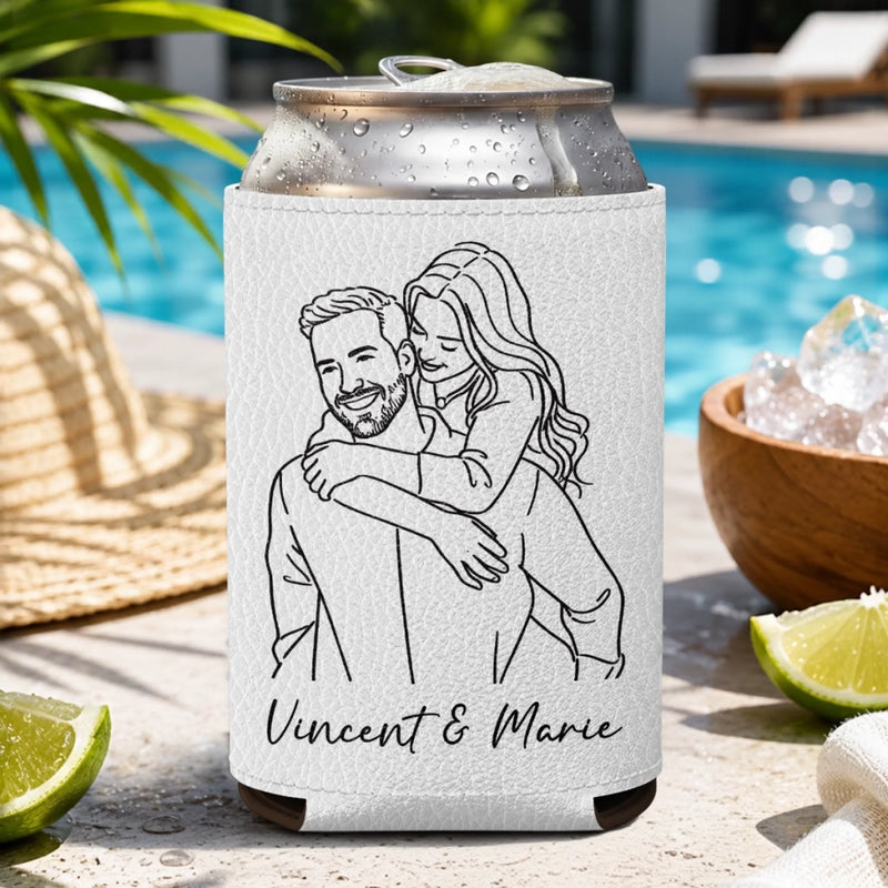 Personalized Photo Leather Can Cooler - Anniversary Gifts For Couple, Husband & Wife - I Want To Grow Old With You