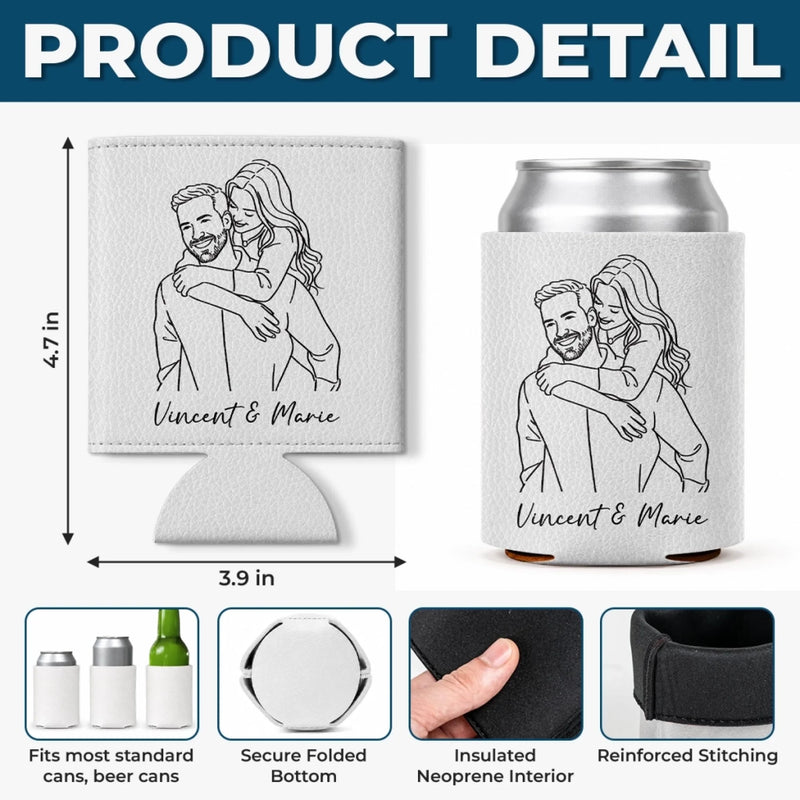 Personalized Photo Leather Can Cooler - Anniversary Gifts For Couple, Husband & Wife - I Want To Grow Old With You