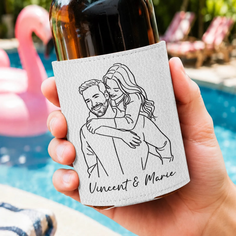 Personalized Photo Leather Can Cooler - Anniversary Gifts For Couple, Husband & Wife - I Want To Grow Old With You