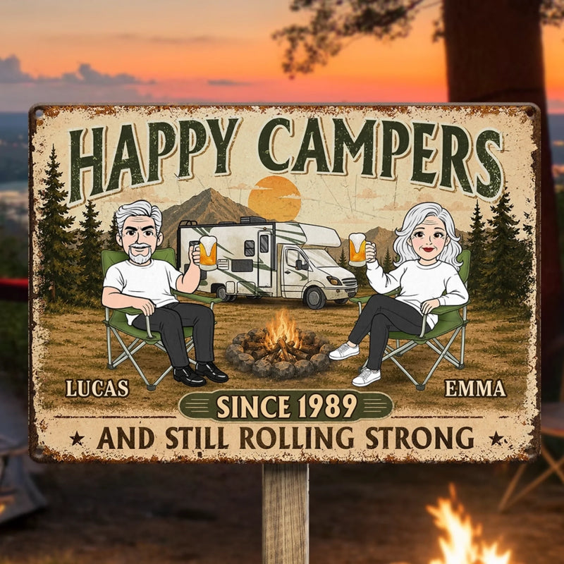 Personalized Home Decor Metal Sign - Anniversary Gifts For Campers Couple - Still Rolling Strong