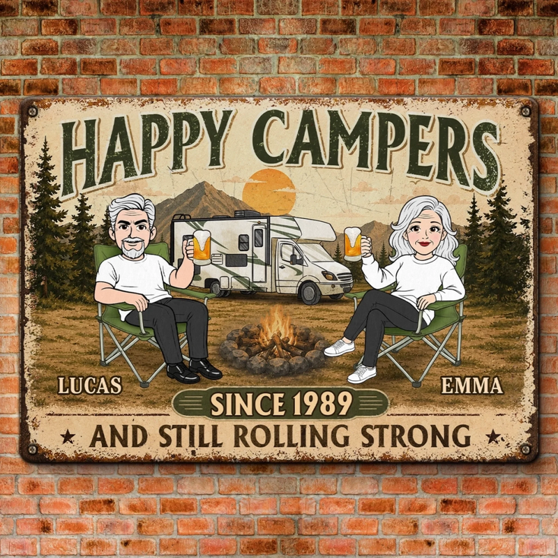 Personalized Home Decor Metal Sign - Anniversary Gifts For Campers Couple - Still Rolling Strong
