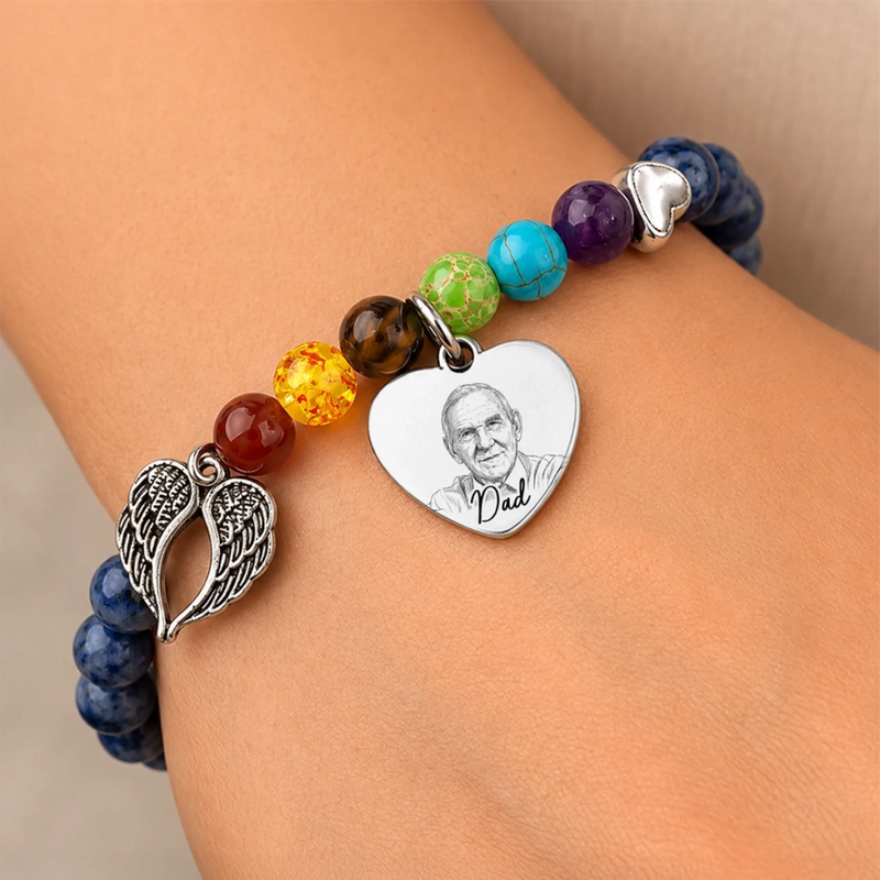 Personalized Photo Rainbow Bridge Bracelet - Memorial Sympathy Gifts - Loved Remembered Missed