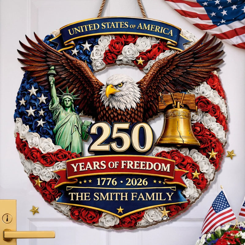 Personalized America 250th Anniversary Wood Sign - Gifts For Family - Proud Hearts, Strong Nation