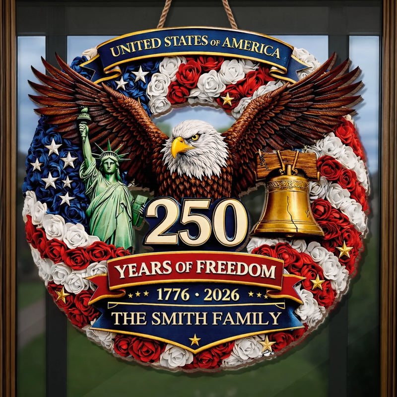 Personalized America 250th Anniversary Wood Sign - Gifts For Family - Proud Hearts, Strong Nation