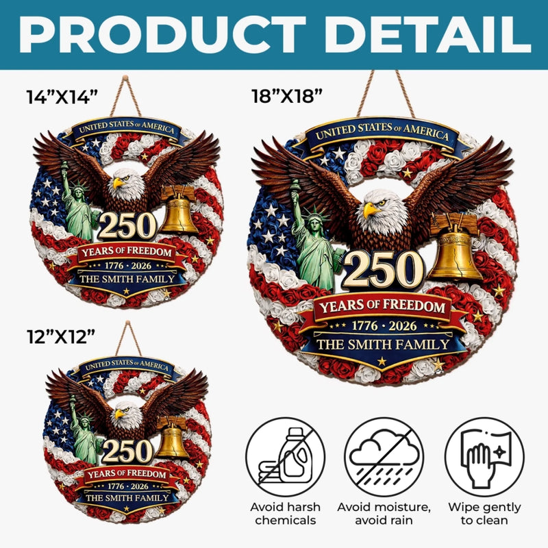 Personalized America 250th Anniversary Wood Sign - Gifts For Family - Proud Hearts, Strong Nation