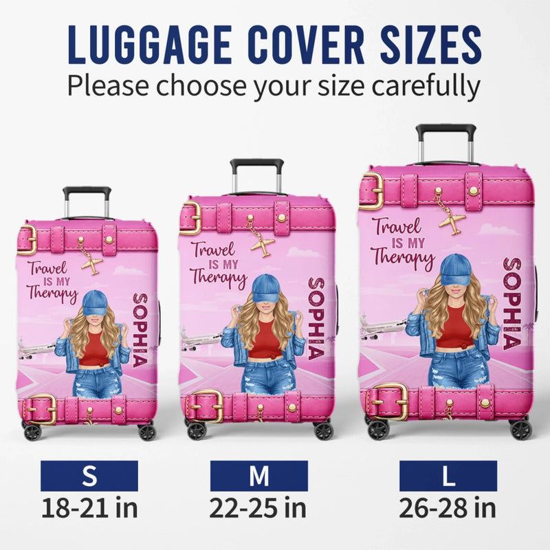 Personalized Luggage Cover – Travel Gifts For Women – Travel Is My Therapy