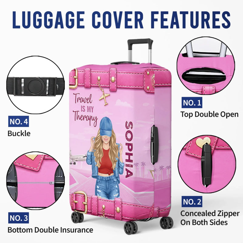 Personalized Luggage Cover – Travel Gifts For Women – Travel Is My Therapy