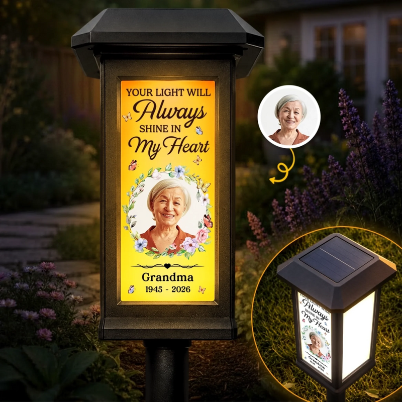Personalized Photo Solar Garden Light - Memorial Sympathy Gifts - Always Loved Never Forgotten