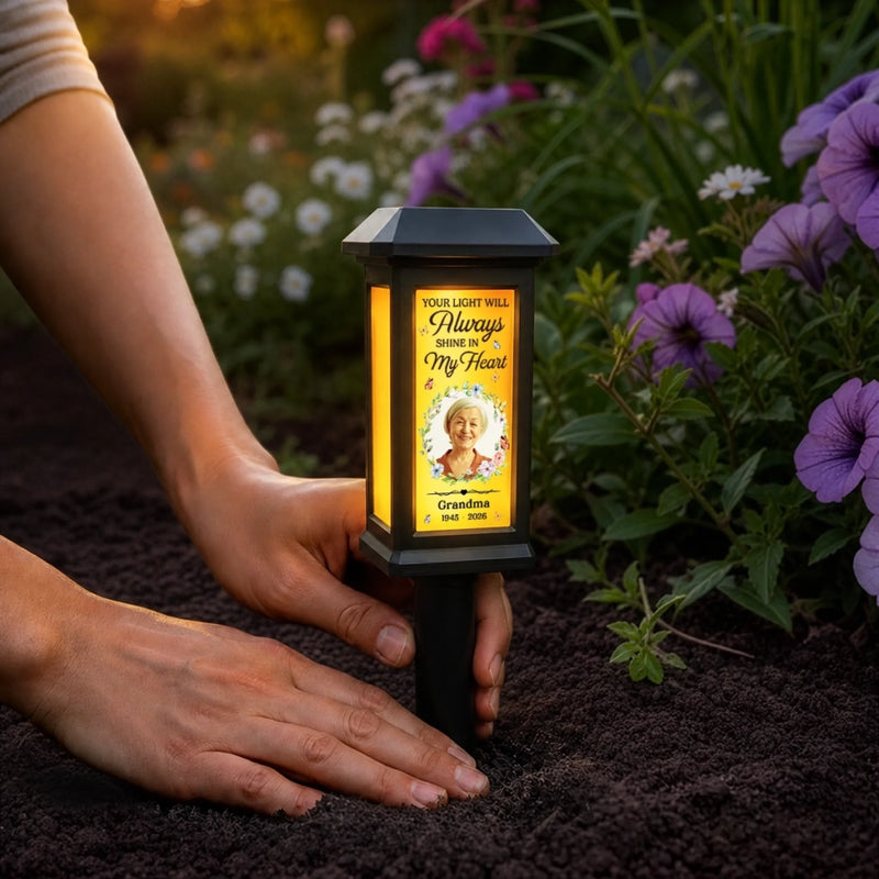 Personalized Photo Solar Garden Light - Memorial Sympathy Gifts - Always Loved Never Forgotten