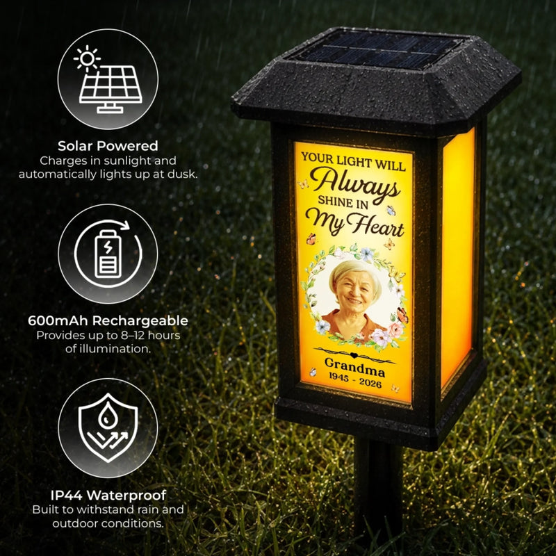 Personalized Photo Solar Garden Light - Memorial Sympathy Gifts - Always Loved Never Forgotten