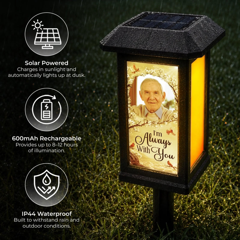 Personalized Photo Solar Garden Light - Memorial Sympathy Gifts - Gone From Sight Not From Heart