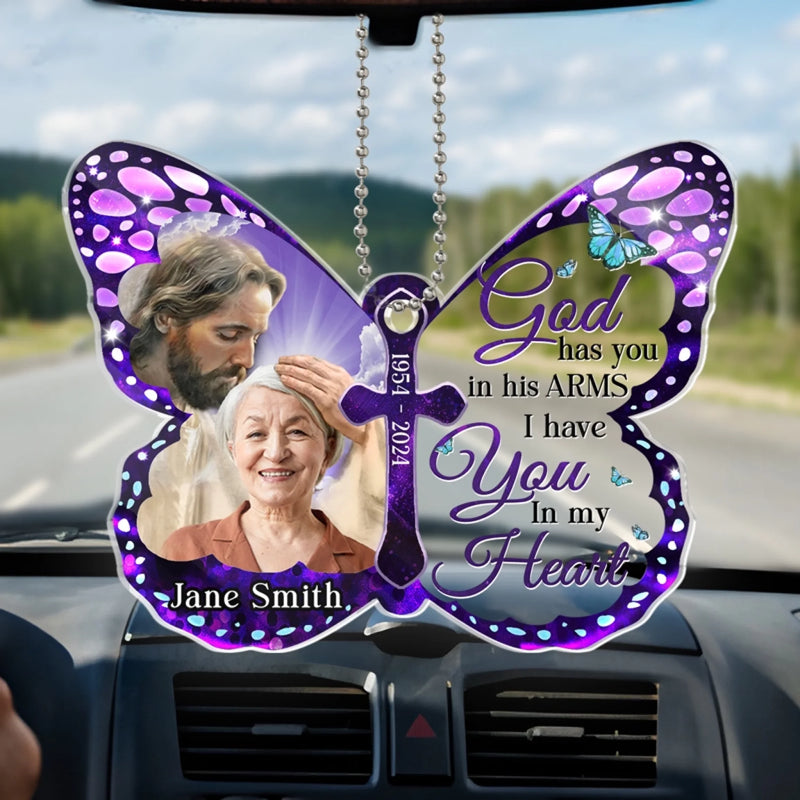 Personalized Photo Acrylic Car Ornament – Memorial Sympathy Gifts – God Has You In His Arms