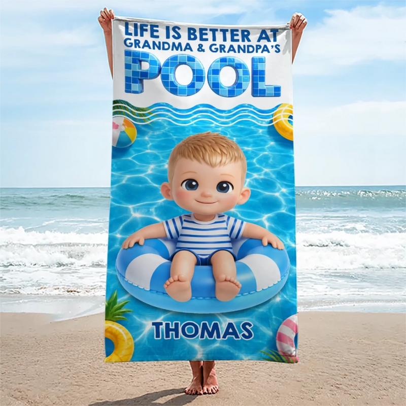 Personalized Photo Beach Towel - Summer Vacation And Travel Gifts For Family, Kids - Sun Sand And Smiles