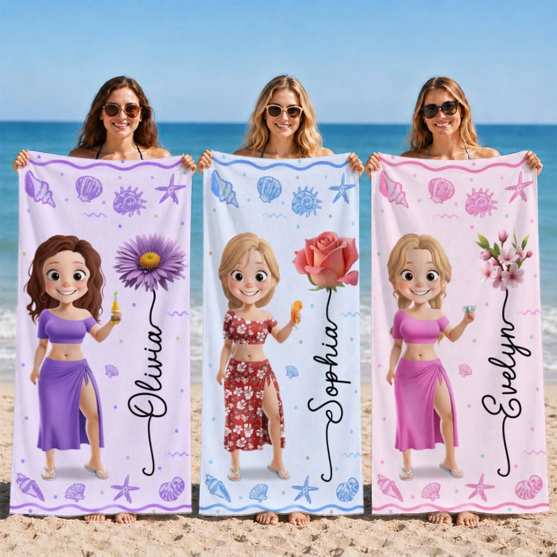 Personalized Beach Towel - Summer Vacation And Travel Gifts For Women, Best Friends - Beach Queens