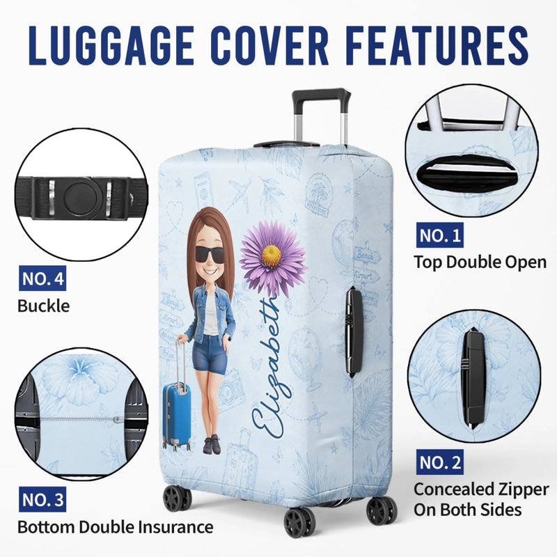 Personalized Luggage Cover - Summer Vacation And Travel Gifts For Women, Best Friends - Wander Far Live Fully