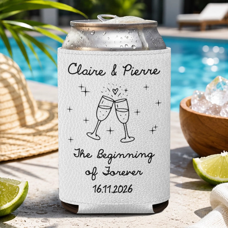 Personalized Leather Can Cooler - Wedding Gifts For Couple - The Beginning Of Forever