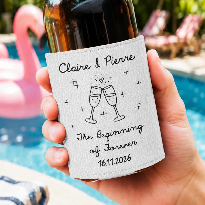 Personalized Leather Can Cooler - Wedding Gifts For Couple - The Beginning Of Forever