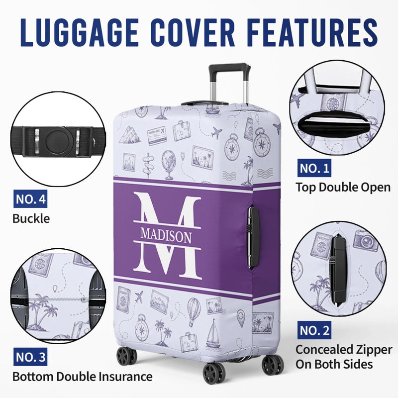 Personalized Luggage Cover - Summer Vacation And Travel Gifts For Women, Men - Adventure Starts Here