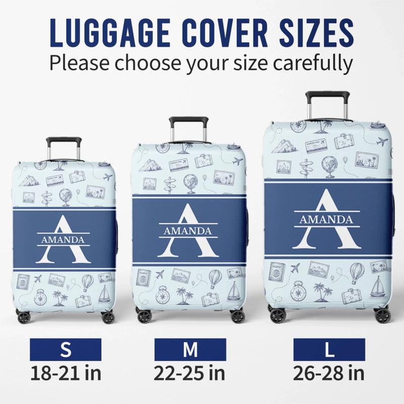 Personalized Luggage Cover - Summer Vacation And Travel Gifts For Women, Men - Adventure Starts Here