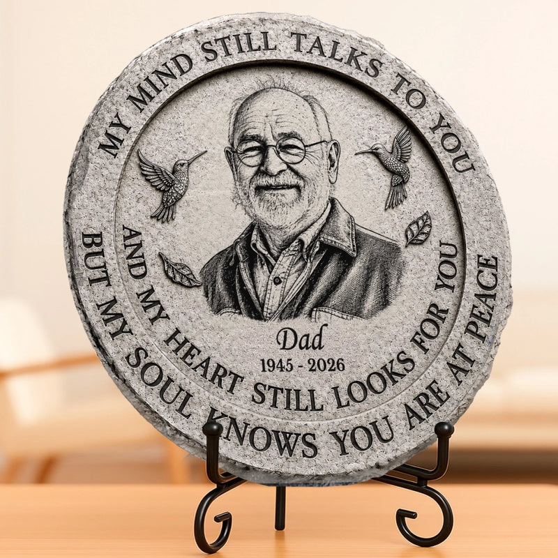 Personalized Photo Round Shaped Stone With Stand - Memorial Sympathy Gifts - Treasured Memories Last Forever