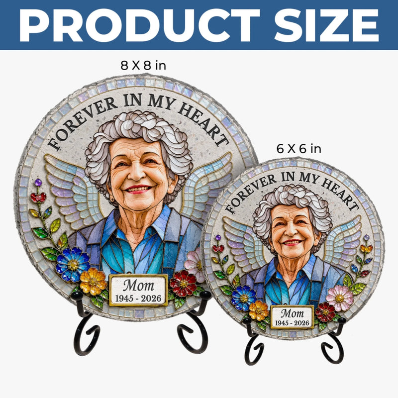 Personalized Photo Round Shaped Stone With Stand - Memorial Sympathy Gifts - Forever In Loving Memory