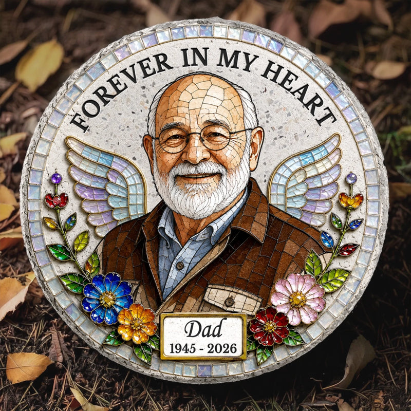 Personalized Photo Round Shaped Stone With Stand - Memorial Sympathy Gifts - Forever In Loving Memory