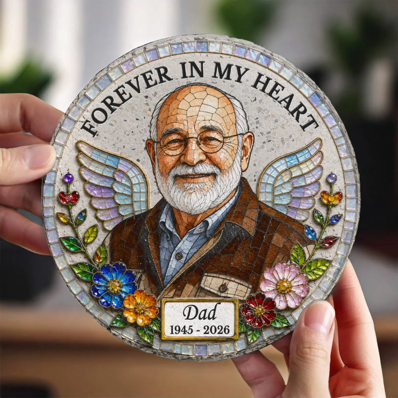 Personalized Photo Round Shaped Stone With Stand - Memorial Sympathy Gifts - Forever In Loving Memory