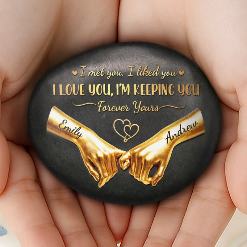 Personalized Printed Rock - Anniversary Wedding Gifts For Couple - Holding Hands Into Forever