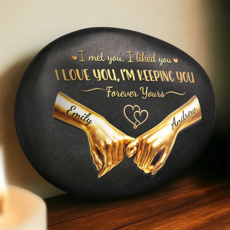 Personalized Printed Rock - Anniversary Wedding Gifts For Couple - Holding Hands Into Forever