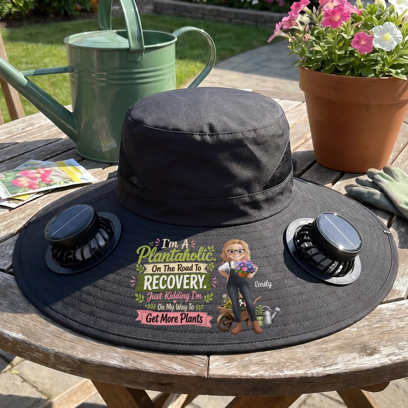 Personalized Hat With Fans Solar Power – Gifts For Gardeners – My Happy Place Is The Garden
