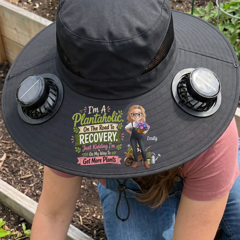 Personalized Hat With Fans Solar Power – Gifts For Gardeners – My Happy Place Is The Garden
