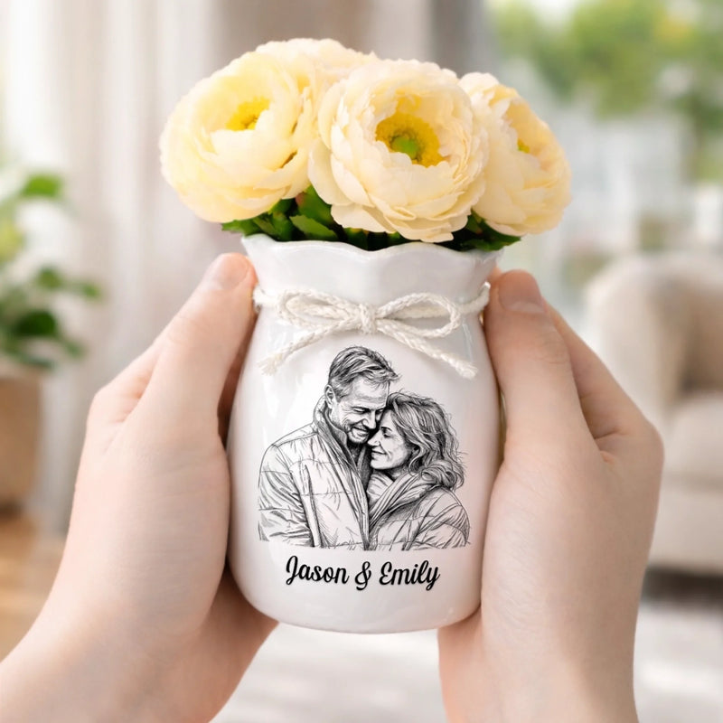 Personalized Photo Flower Vase With Ribbon - Anniversary Wedding Gifts For Couple - Forever Looks Like This