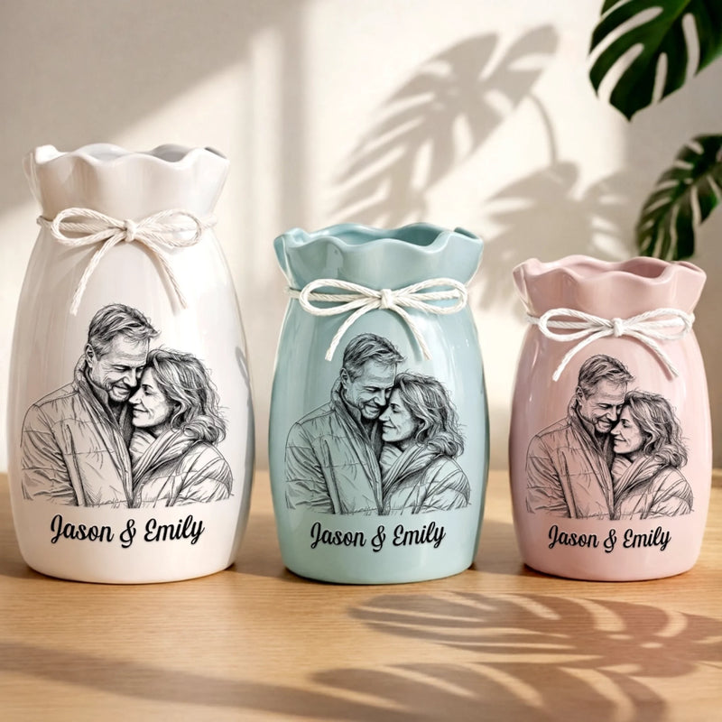 Personalized Photo Flower Vase With Ribbon - Anniversary Wedding Gifts For Couple - Forever Looks Like This