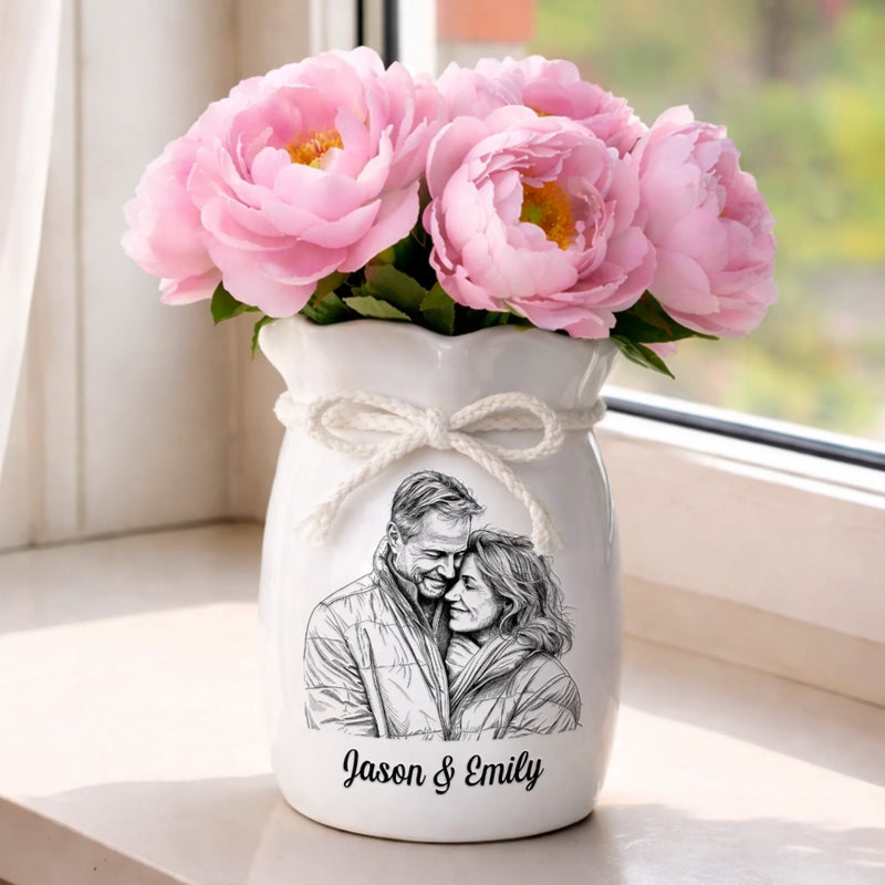 Personalized Photo Flower Vase With Ribbon - Anniversary Wedding Gifts For Couple - Forever Looks Like This