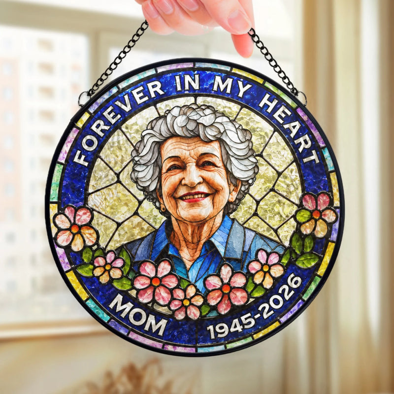 Personalized Photo Stained Glass Window Hanging Suncatcher - Memorial Sympathy Gifts - Always With Us In Spirit