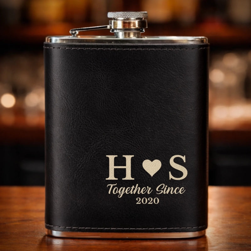 Personalized Hip Flask Set - Anniversary Wedding Gifts For Couple - Our Love Moves Gently