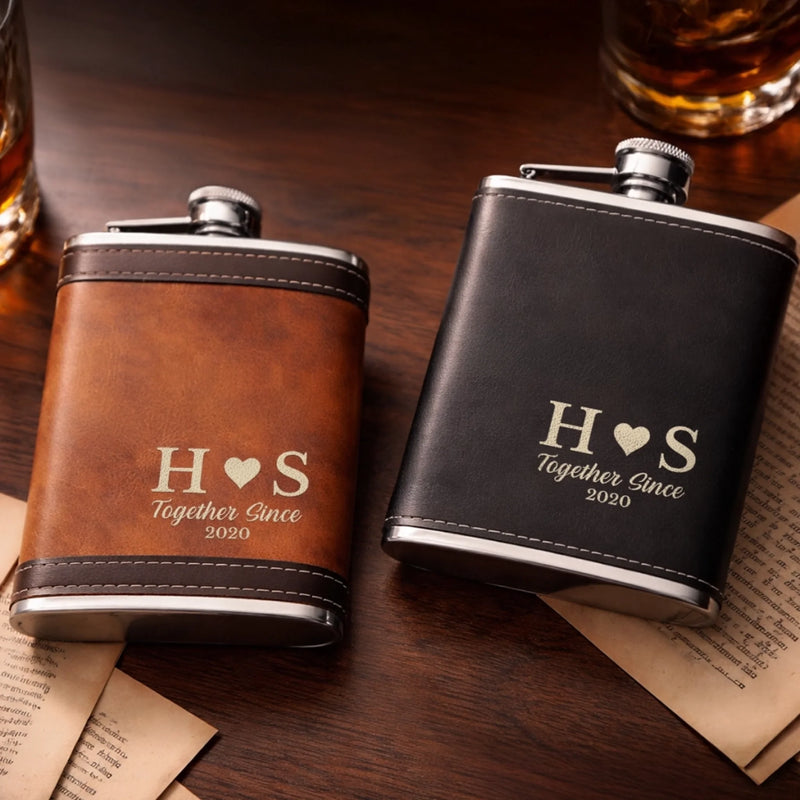Personalized Hip Flask Set - Anniversary Wedding Gifts For Couple - Our Love Moves Gently