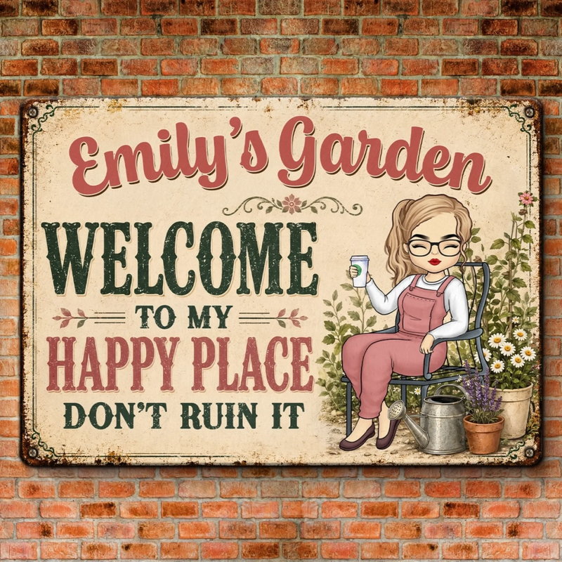 Personalized Home Decor Metal Sign - Gifts For Gardeners - Welcome To My Happy Place
