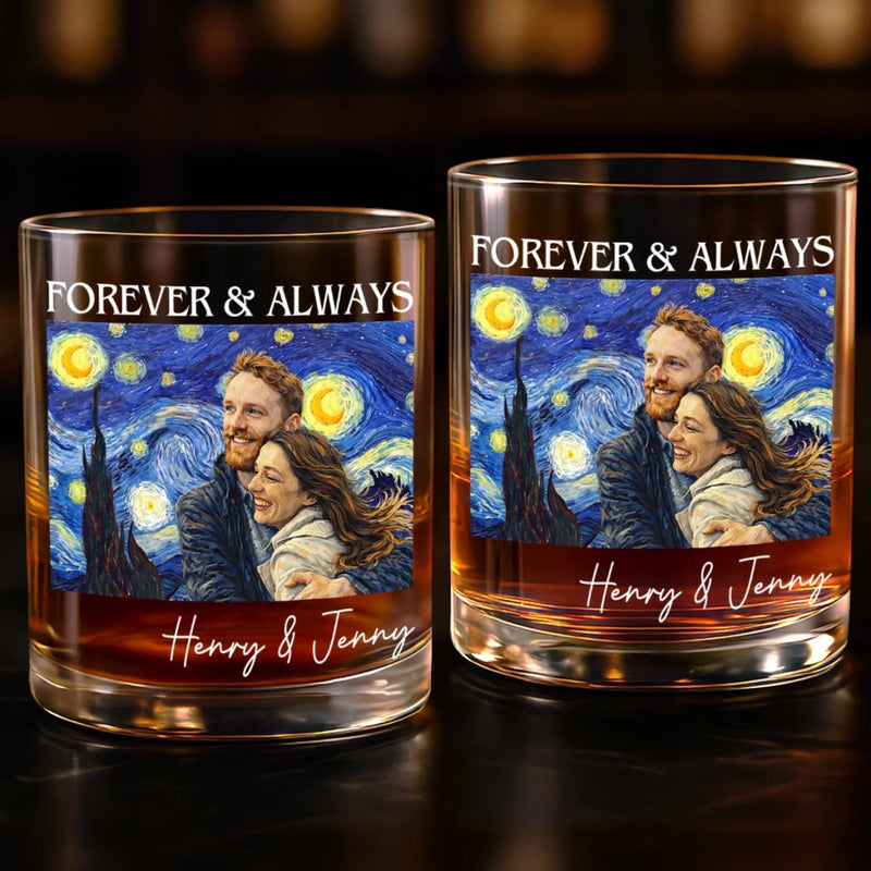 Personalized Photo Whiskey Glass - Anniversary Wedding Gifts For Couple - Forever And Always